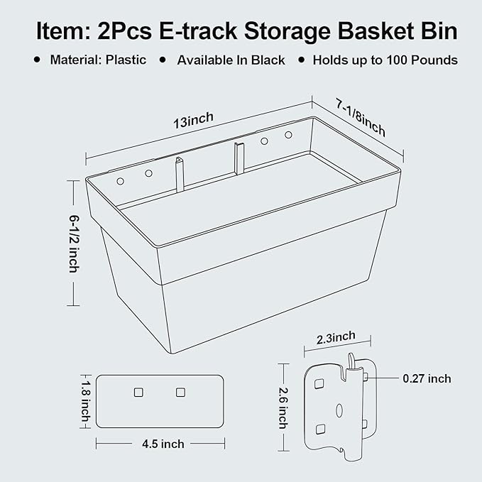 Onesnt 2 Pack E-Track Basket Storage Bin| E Track Box for Tool Organizer - E-Track Accessories for Enclosed Trailer, Workshop, & Garage -Storage e Track Organizer