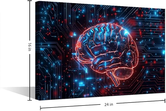 TUMOVO Digital Human Brain Decor for Bedroom Artificial Intelligence Technology Canvas Wall Art for Living Room Posters for Bedroom Futuristic Technology Paintings Artwork 16" Wx24 Hx1 Panel