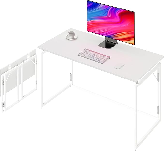 alawooder 31.5" Folding Desk: No Assembly, Wood Top for Small Spaces | Home office desk, holds 150 lbs, folds flat to 2.3 in, splash-proof wood top, sturdy metal frame