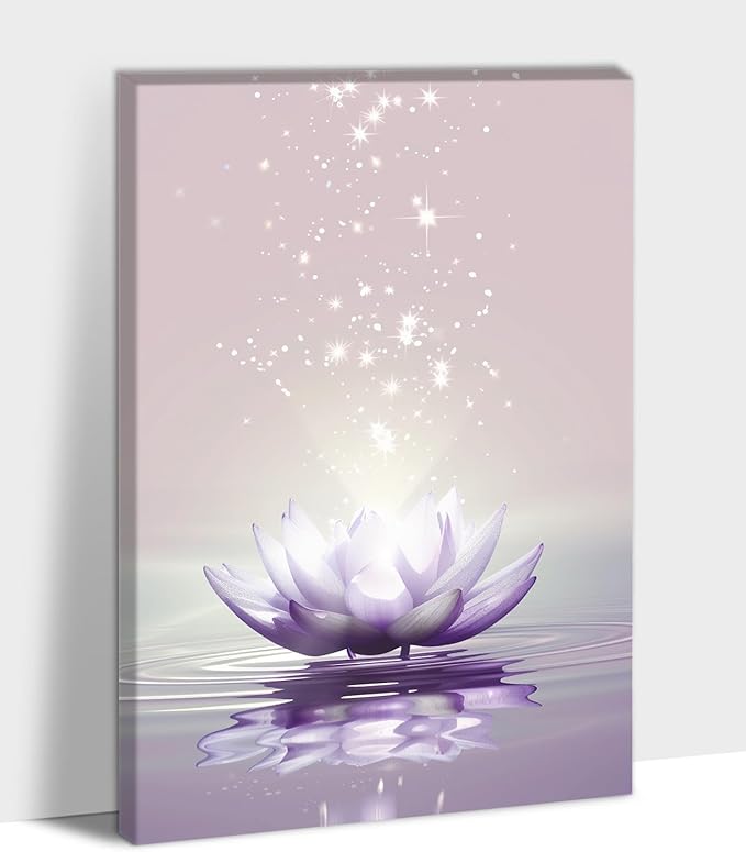 Zen Canvas Wall Art, White Lotus Flower Bloom in Water Wall Poster, Lotus Flower Canvas Art Print, Calm Relax Picture, Modern Framed Spiritual Home Artwork for Bathroom Spa Yoga Decor 24x36 inch
