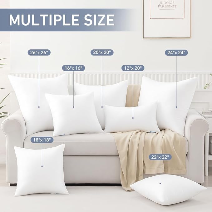 Leeden 14x22 Pillow Inserts Pack of 2, Fluffy Lumbar Throw Pillow Inserts, Soft Rectangle Decorative Throw Pillows for Sofa Bed White Pillows