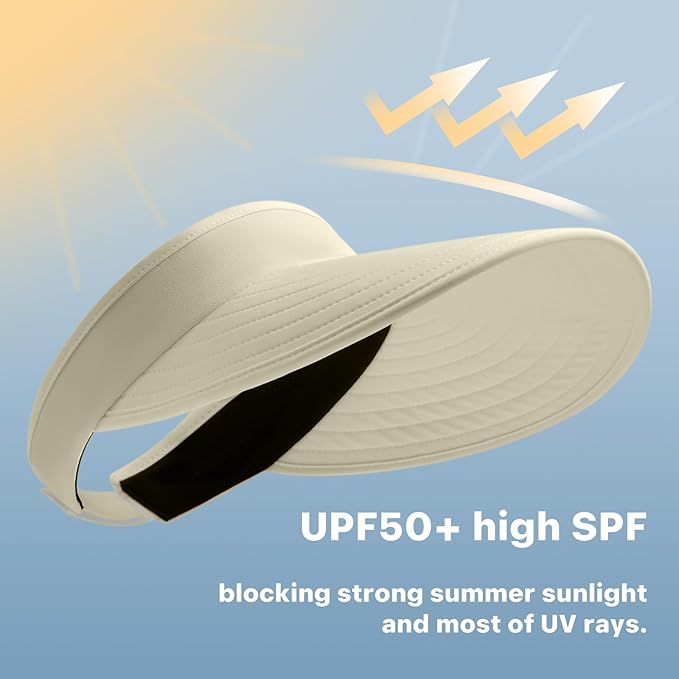 WANDER Sun Visor Hats for Women Wide Brim UV Protection Adjustable Large Golf Beach Cap Packable Travel Sport Visor