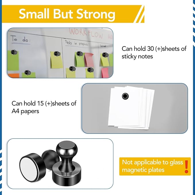 LOVIMAG Fridge Magnets 50Pcs, Magnet for Refrigerator Whiteboard, Black | Small Strong Neodymium Metal Cute Push Pin for Classroom, Kitchen, Accessories Decorative, Office, Calendar