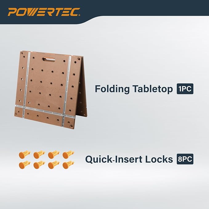 POWERTEC 72292 Arachni-Flex Portable Workbench - 24" x 48" Foldable Tabletop w/Pre-drilled Dog Holes, T-Tracks & Quick-Insert Locks & 2x4ft Collapsible Workstand 2500 lbs Capacity 36" Work Height
