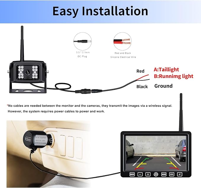 Digital Wireless Backup Camera System Kit,HD 1080P & IP69 Waterproof Wireless Reverse Rear View Camera + 7’’ DVR Split Touch Monitor, Recording for RV/Truck/Trailer/Motorhome-ZEROXCLUB B701
