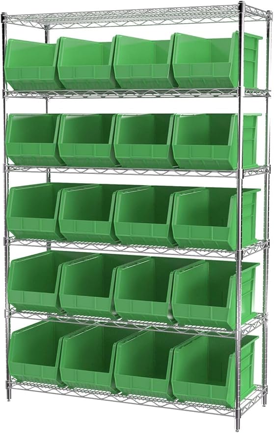Akro-Mils 30260 AkroBins Plastic Storage Bins, Space-Saving Stackable Bins for Garage, Pantry, Craft Organization, 18" x 11" x 10", Green, 6-Pack