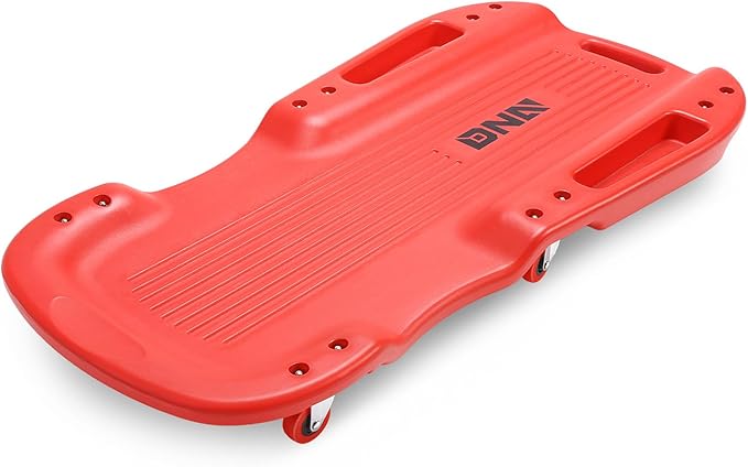 DNA Motoring 38 Inches Low Profile Plastic Rolling Garage Shop Floor Creeper with Side Pockets & 6pcs Casters, Red, TOOLS-00390