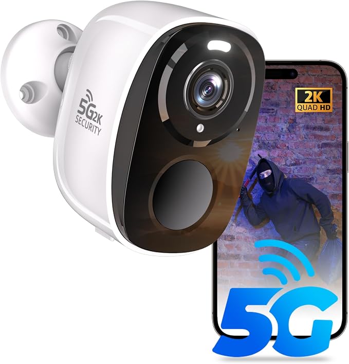 2K Security Camera Wireless Outdoor, 5GHz/2.4GHz WiFi Camera for Home Security Battery Powered, AI Motion Detection, Color Night Vision, 2-Way Talk,Siren,Spotlight,IP65,Works w/Alexa,Cloud/SD