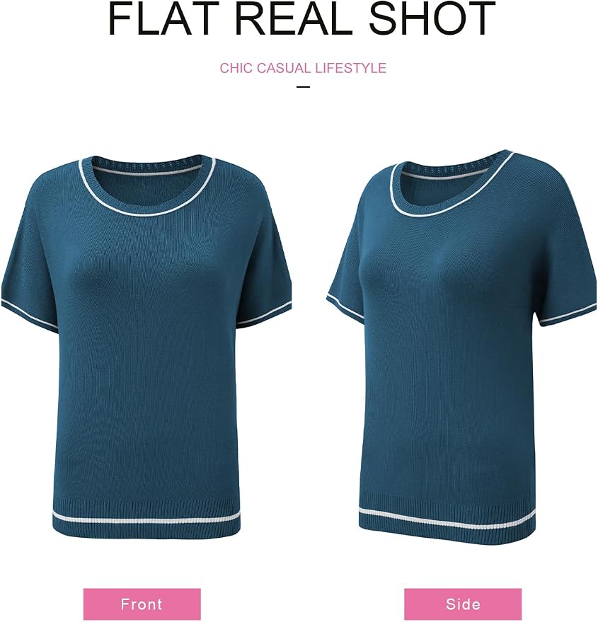 SHEWIN Womens Tops Trendy Short Sleeve Shirts Crewneck Lightweight Knit Sweater Top Business Casual Outfits