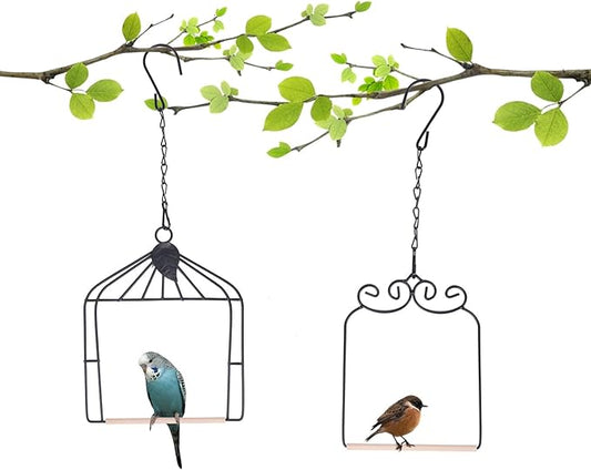 2PK Metal Frame Hummingbird Swings and Perches with Wooden Dowel Black Bird Swing Outdoor Bird Perch Humming Bird Swing