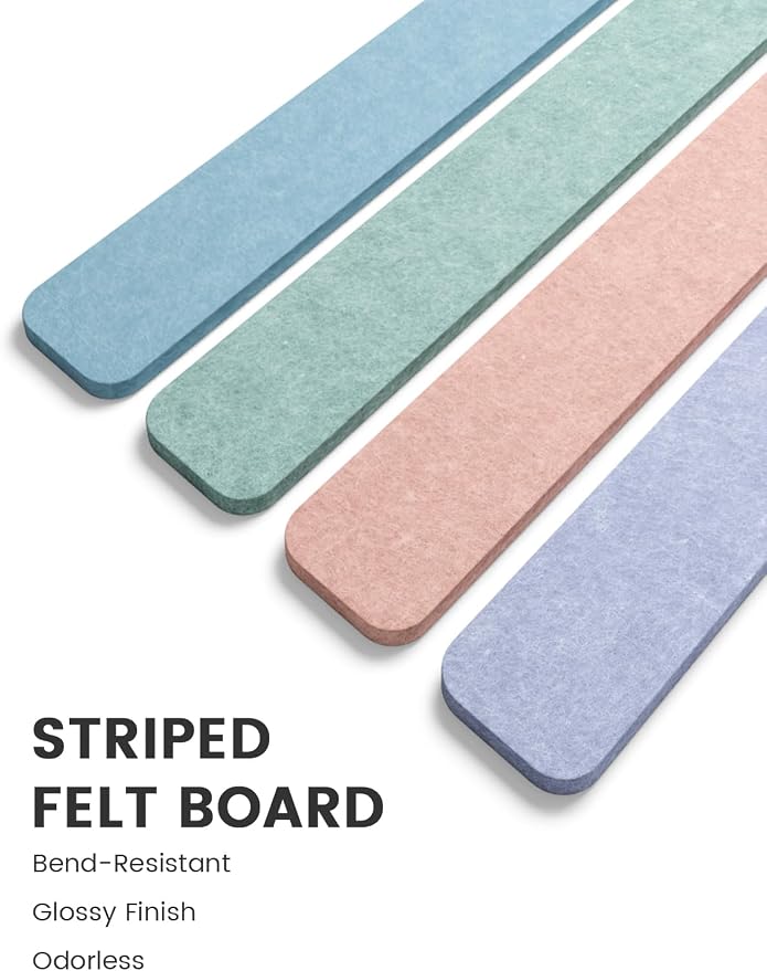 Fluxynara 13" x 2" Felt Wall Panels, Coastal Haze | 5-Pack Cork Board Alternative with 35 Push Pins, Adhesive Mounting for Bedroom Door or Home Office