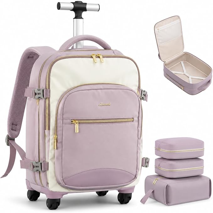 LOVEVOOK Rolling Backpack with Wheels, Carry On Luggage for Women