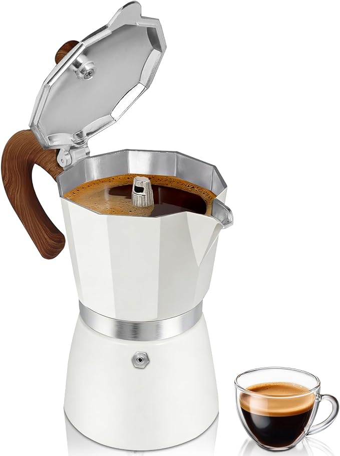 Coffee Maker Stovetop Espresso Maker 12 Cup Aluminum Moka Pot Percolator 20oz 600ml Easy Brewing for Electric Ceramic Stoves Home Camping Italian Cuban Café Classic White