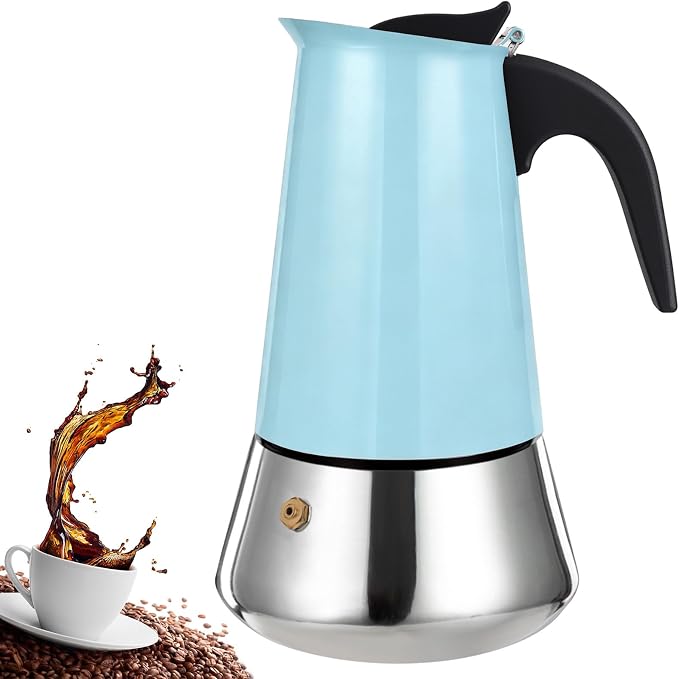 9 Cup Stovetop Espresso Maker Stainless Steel Moka Pot Stove Top Percolator Italian Coffee Makers Capable Mocha Greca Machine Cafe Classic Induction Cookers for Home and Camping 450ml 15oz