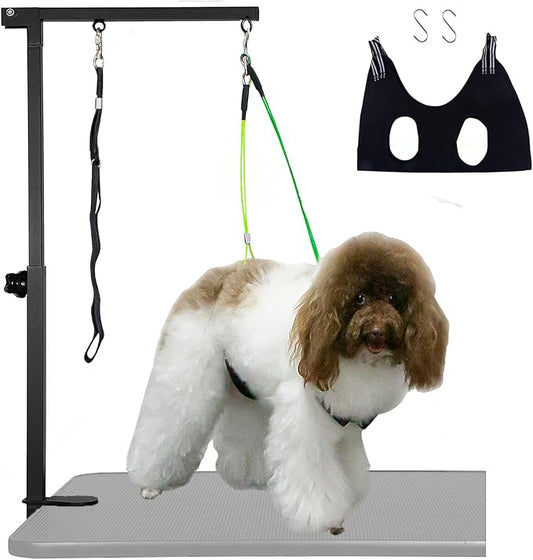 Adjustable Dog Grooming Arm with Pet Grooming Hammock,2 No Sit Haunch Holder&Loop Noose, Foldable Dog Grooming Table Arm for Small Dogs&Puppies,Arm for Grooming Tables,Pet Grooming Stand