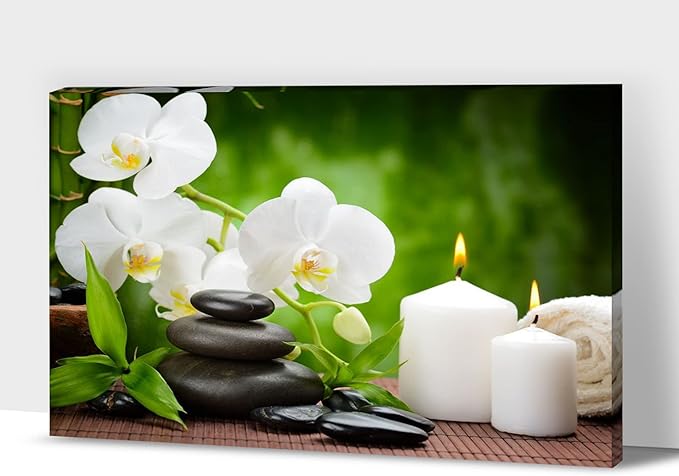 GUTTATY Zen Wall Art Decor, Modern Bathroom Zen Decor Wall Art, Large Canvas Wall Art for SPA Zen Room Decor, Green Bamboo and Pebble Relaxing Zen Art Prints for Office & SPA Wall Decor 28x40 Inches
