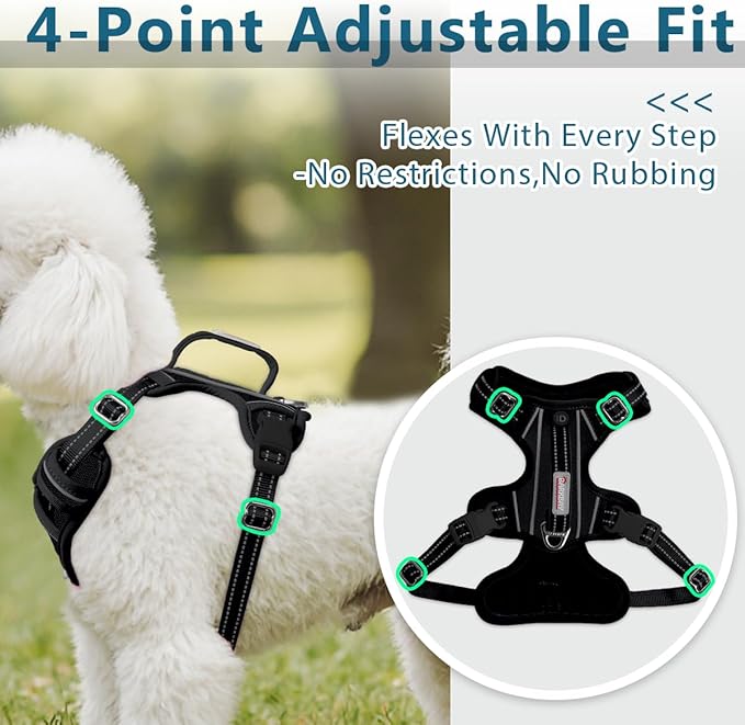 BARKBAY Dog Harness No Pull Oxford with ID Tag Pocket - Heavy Duty, Reflective, Easy Control for Large Dogs(Black Oxford,S)