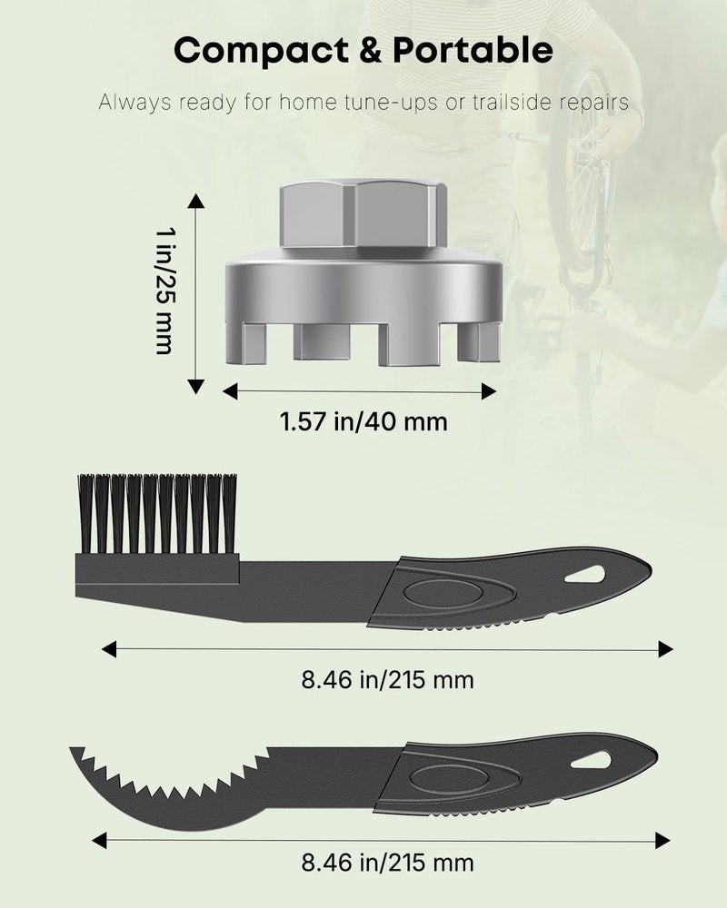 Pawfly Bike Single Speed Freewheel Removal Tool with Sprocket & Chain Cleaning Brushes, 4 Notch Sprocket Puller Tool, BMX Bicycle Freewheel Remover, One-Speed Freewheel Disassembly Tool, Silver