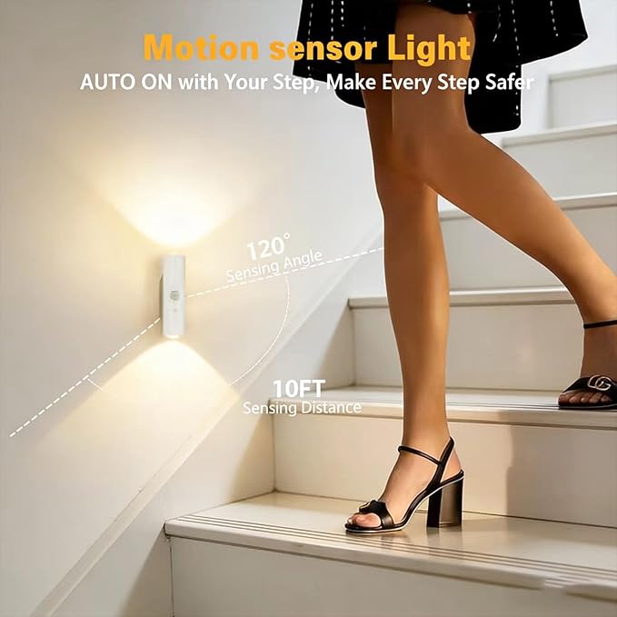 Smart Rechargeable LED Night Light, RGB Gradient Ambient Lighting is Dimmable, and The Magnetic/Stick-on Design for Bedroom, Stairs, Hallway, Entryway (4PC RGB 7-Color)