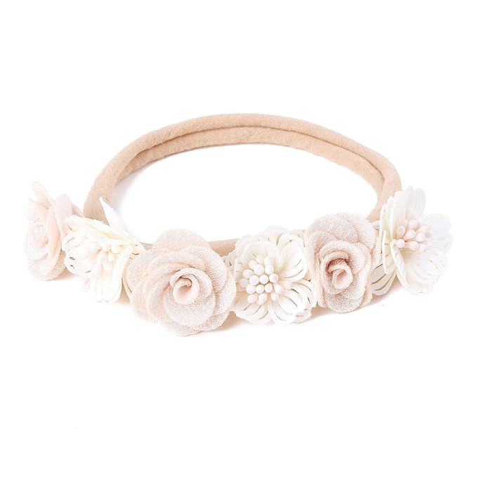 cherrboll 3pcs Baby Girl Headbands Flowers, Super Soft & Stretchy Nylon Floral Hairbands for Newborn Toddler