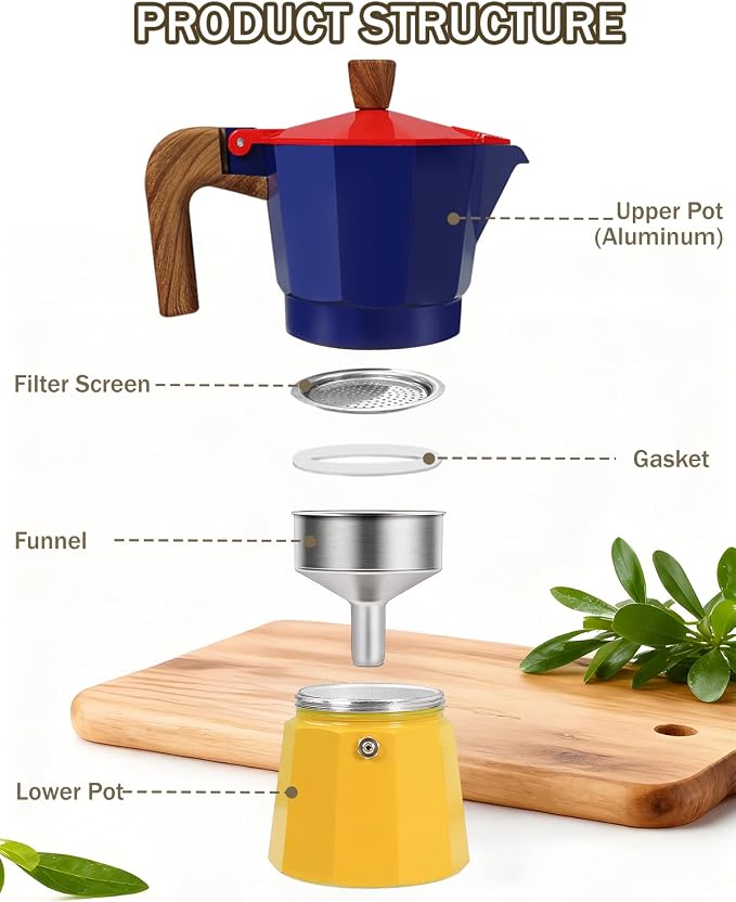 Coffee Maker Stovetop Espresso Maker 3 Cup Aluminum Moka Pot Percolator 5oz 150ml Easy Brewing for Electric Ceramic Stoves Home Camping Italian Cuban Café Classic Sip Sized