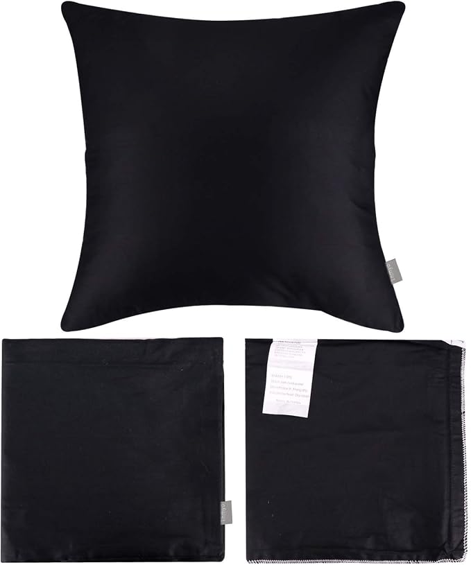 Thmyo 4-Pack 100% Cotton Comfortable Solid Decorative Throw Pillow Case Square Cushion Cover Sublimation Blank Pillow Covers DIY Pillowcases (Only Covers,Not Pillow Shams)(20x20inch/50x50cm,Black)