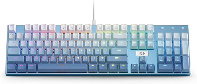 Redragon K556 Wired RGB Mechanical Gaming Keyboard, 104-Key Aluminum Board | Solid Desktop Stability, 20 Backlits for Immersive ESports Vibe, Hot-swap Creamy Custom Linear Switch, Gradient Blue Keycaps