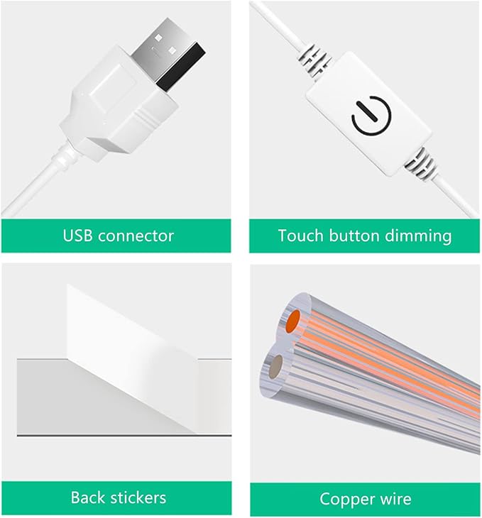 LED Makeup Mirror Light, 2 Strings USB Plug in Strip Light with Adjustable Brightness, 4000 to 5000K Color Temperature ABS Material for Vanity Mirror (6 Series)