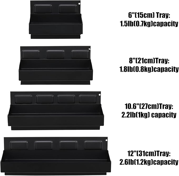 Mayouko 4-Shelf Magnetic Tool Parts Tray Set, Magnetic Storage for Toolbox, Van, Workshop, Garage, Tool Chest, 6",8",10",12" Magnetic Tray