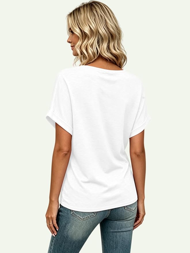 T Shirts Short Sleeve V Neck Tees Womens Tops Beach Vacation Fashion Clothes 2026 Casual Summer Spring Fall Outfits