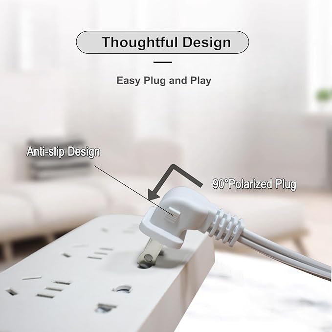 Power Cord Extension and Splitter,2-Pack White 2 Prong,Power Splitter with 90°Right Angle Plug -2 Way Outlets Splitter Extension Cord for Indoor/Outdoor Use