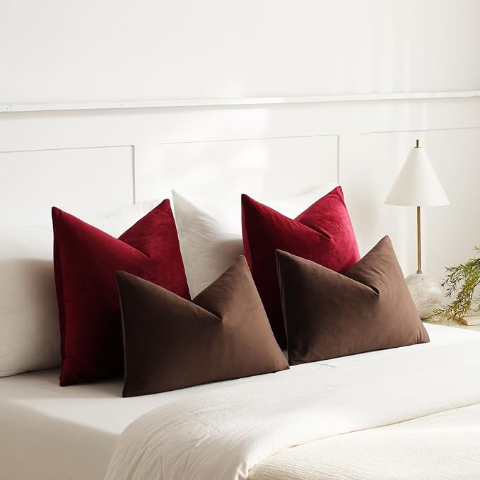 Lumbar Pillow Covers 12x20 Chocolate Brown: Pack of 2 Cozy Soft Velvet Rectangular Modern Luxury Decorative Throw Pillow Cases for Sofa Couch Living Room Bed Home Decor