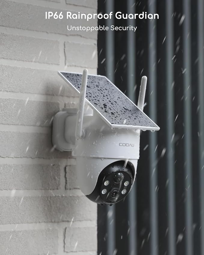COOAU Cameras for Home Security, 2K 360° Solar Security Cameras Wireless Outdoor, Low-Light Rechargeable, Easy to Install, Surveillance Cam with AI Smart Detection,Color Night Vision,Two-way Audio