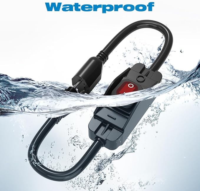 Extension Cord with Switch, Malictele 2FT 3 Prong 14AWG Outdoor Extension Cord Waterproof with Red Led On/Off Switch 15A 125V for Household Appliances Electrical Equipment