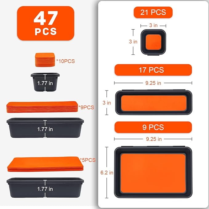 Tool Box Organizer, Tool Drawer Organizer Tray Divider, Toolbox Organization, Garage Tool Organizers and Storage, Tool Box Accessories for Rolling Tool Chest Cabinet (Orange (47PCS))
