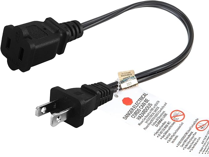 1FT Short Polarized US 2 Prong Male-Female Extension Power Cord, 2 Outlet Extension Cable Cord US AC 2-Prong Male/Female Power cable10A/125V, Nema 1-15P to 1-15R Cable Polarity