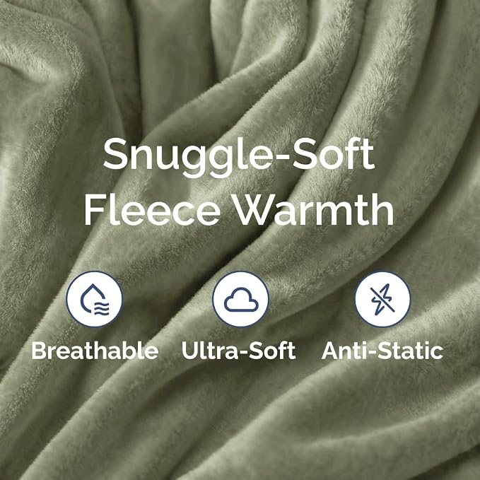 Fleece Blanket Full Size - Ultra-Soft Warm Flannel Fleece Blanket - Olive | Soft, Warm, Outdoor Picnic Blanket for Camping, Travel, Lightweight, Cozy, Anti-Static, Home Decor Gifts for Men & Women