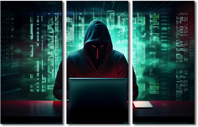 TUMOVO Hacker Malware Wall Art AI Big Data Canvas Art Prints Hacker Artwork 3 Pieces Canvas Wall Art Wall Decor Hacker Posters and Prints Contemporary Home Decor Framed Ready to Hang, 42" Wx28 H