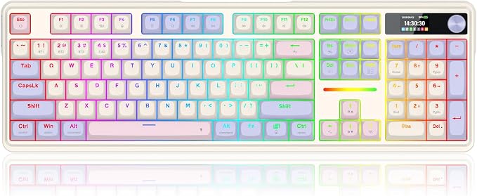 Redragon K762 PRO Wireless 104-Key Gasket Gaming Keyboard, Screen & Knob | Easy-Control LED Info Display, 0-Delay Tri-Mode, Cushioned 5-Layer Noise Dampening for Creamy Thocky Sound, Full-Size 104-Key