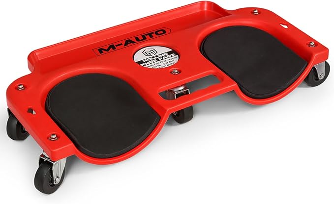 M-AUTO Rolling Knee Creeper Durable Knee Pads with Full 360 Degree Turn Casters and Tool Tray, Garage Kneeling Pads on Swivel Castors for Home Workshop Auto Repairing Maintaining, Red