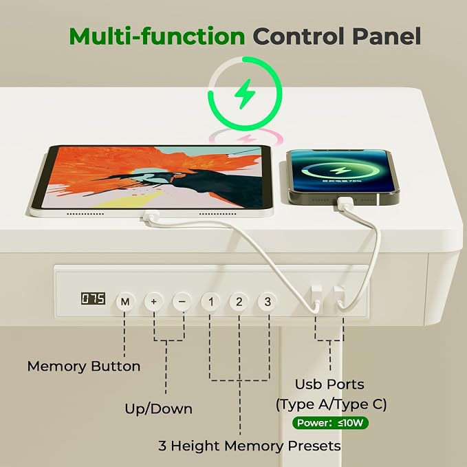 35" Electric Standing Desk with Drawer, 4 Lockable Wheels | Height Adjustable Quick Install One-Piece Tabletop with USB Charging Port, Small Sit to Stand up Desk for Home Office, White