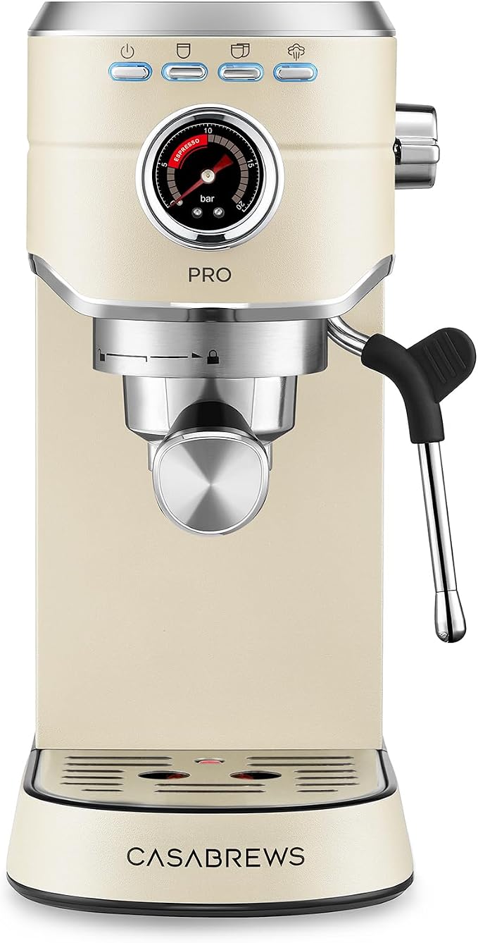 CASABREWS 5418 PRO Compact Espresso Cofee Machine with Fast Heating System | Brew Ready in 5 seconds, Brews 2+ milk drinks in a row, 20-Bar Pump, Built-in Pressure Gauge, Pro Steam Wand for Lattes