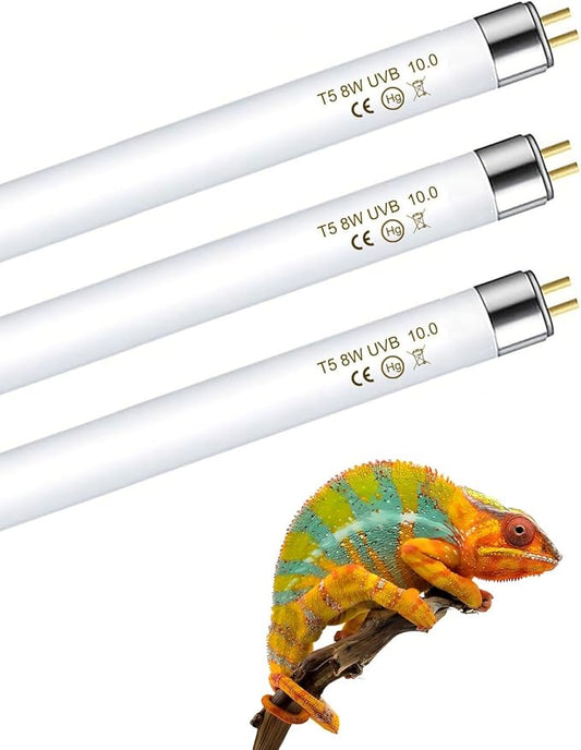 3 Pack T5 10.0 UVB Reptile Light Bulb 8W 12 Inch, UVA UVB Lamp for Bearded Dragons, Chameleons, Turtles, Tortoises, Lizards - Desert & Tropical Reptiles