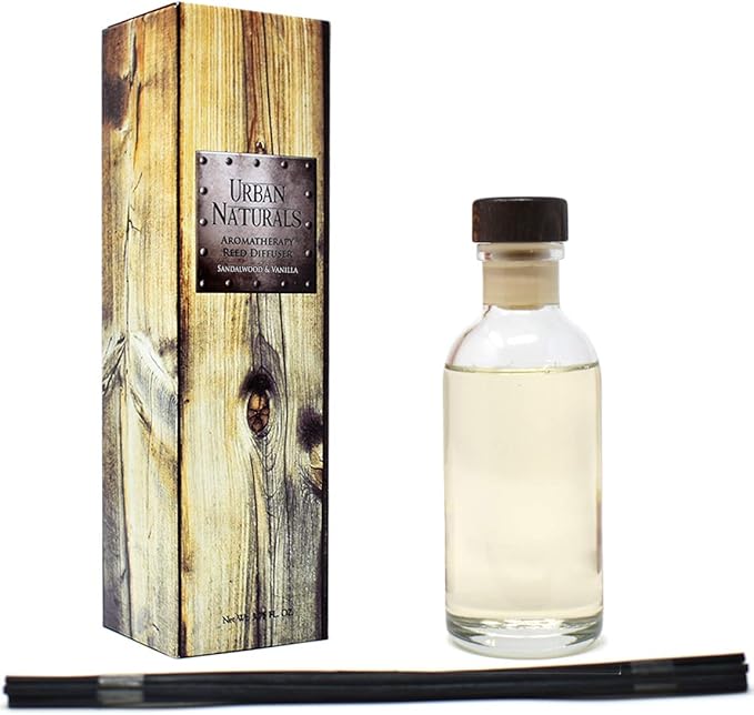 Urban Naturals Sandalwood & Vanilla Reed Diffuser Oil Gift Set | Tahitian Vanilla intermeshes & Desert Sandalwood Mingle to Create a Southern Bourbon Scent! | Great Idea
