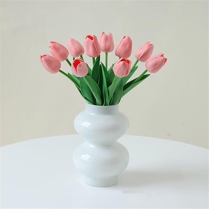 JSPYFITS Glass Hydroponic Flower Vase, Double Balls Colored Glasses Bubble Vases for Flower, 7 Inches Glass Funky Vase for Home/Office/Weddings/Party Table Décor (White)