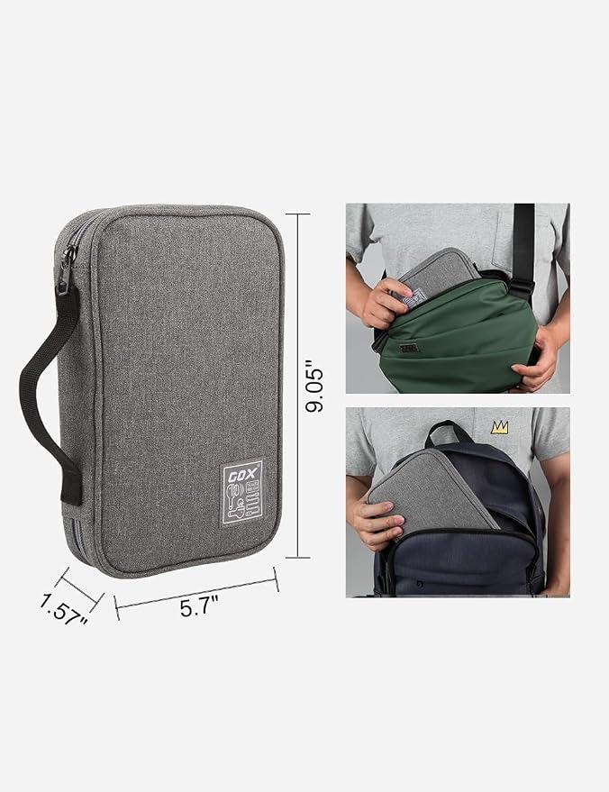 GOX Cable Organizer Pouch ��� Case for Chargers and Cords, Cord Organizer Travel Black, Small Cable Organizer Bag for Earbuds & Tech Accessories(Grey-Large)