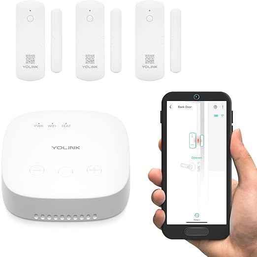 YoLink LoRa Smart Door Sensor Starter Kit: SpeakerHub Audio Hub & (3) Door Sensors - Up to 1/4 Mile Open-Air Range, Door Left-Open Reminders, up to 5 Year Battery Life, Alexa, IFTTT, Home Assistant