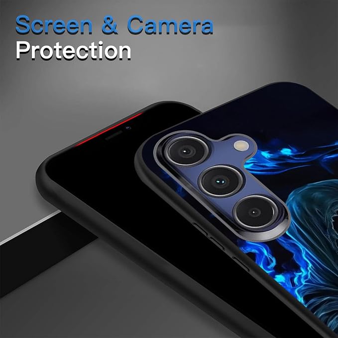 Designed for Galaxy S24 FE Phone Case,Slim Silicone Shockproof Protective Case for Galaxy S24 FE 6.7 inch,Skull with Blue Flame Art