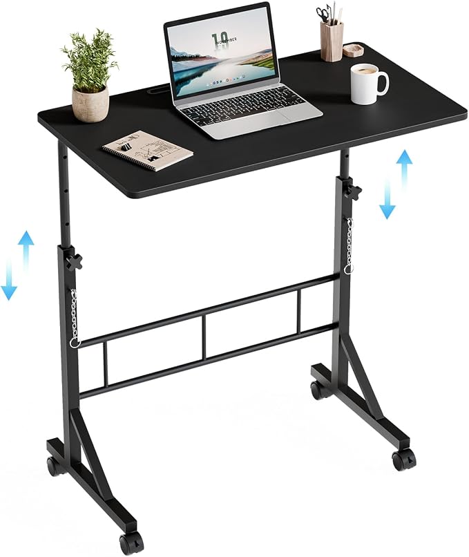 DUMOS 31.5" Walking Pad Desk, Laptop Desk, Home Office | Lockable Wheels, Adjustable Height, Portable Rolling Design, Treadmill Use, Stand Up Style, Black
