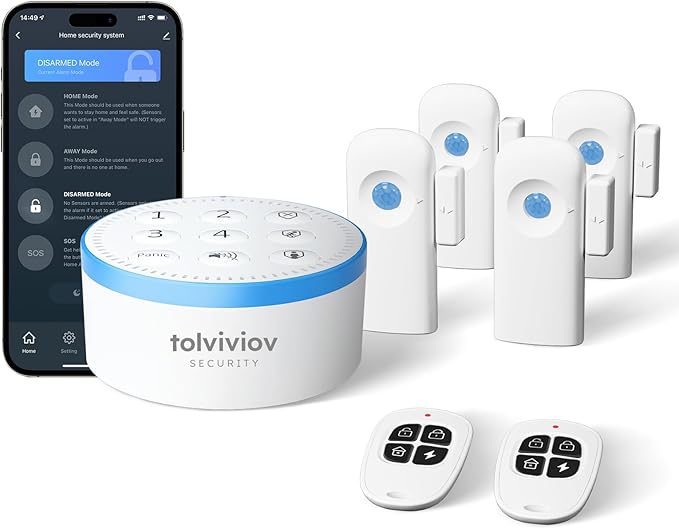 tolviviov Alarm System Wireless, DIY Door Alarm System for Home Security, Smart App Alerts, 7-Piece Kit, No Monthly fee, WiFi Alarm, Door Window Motion Sensor, for Home Security, and Kids Safety